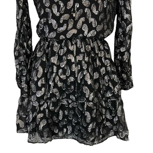 MICHAEL KORS Black Silver Paisley Long Sleeve Metallic Mini Whimsigoth Dress S - Picture 4 of 16